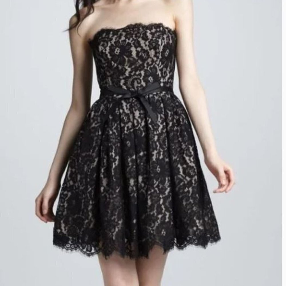 Robert Rodriguez Neiman Marcus Target Black Lace Strapless Cocktail Dress Size 6
